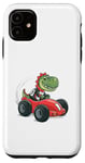 Coque pour iPhone 11 Voiture de course T-Rex, mignon dinosaure vert drôle