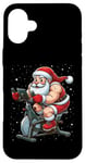 Coque pour iPhone 16 Plus Père Noël sur vélo d'appartement, gym, fitness, entraînement, Noël, neige