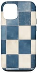 Coque pour iPhone 15 Pro Carreaux vichy bleu motif rustique à carreaux