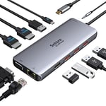 USB C Docking Station Dual HDMI 11 in 1 USB C Hub Multiport Adapter Dual Monitor Dock Laptop Docking Station with 2 HDMI+VGA RJ45 Ethernet USB 3.1/2.0 100W PD for MacBook, Dell, Surface