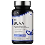 BCAA High Strength 1000mg 2:1:1 - Sport Supplement - Leucine, Isoleucine and Valine with Added Vitamin B6 & B12 - Reduction in Fatigue - 180 Vegan BCAA Capsules - BCAAs - Made in The UK by Nutravita