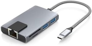 Adaptateur Usb C Vers Ethernet,Station D'Accueil 7 En 1 Usb C 4K Hdmi,Rj45 1000 Gigabit Ethernet,Charge Pd 100 W,2 Ports De Données Usb-A 3.0 5 Gbps,Lecteur De Carte Sd/Tf Pour Macbook Pro/Air,