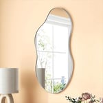 SHYFOY Miroir asymétrique - Miroir mural décoratif avec paroi arrière en MDF - Dimensions : 81 x 49 cm - Cadre en métal - Grand miroir pour salon, couloir, entrée, salle de bain, argenté