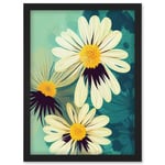 Abstract Illustration Daisy Blossoms Flowers Painting Artwork Framed Wall Art Print A4