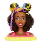 Barbie Doll Deluxe Styling Head with Color Reveal Accessories and Curly Brown Neon Rainbow Hair, Doll Head for Hair Styling, HMD79