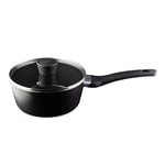 MasterChef Casserole Tout Feux, Induction, Gaz, Céramique et Plus, Anti-adhésive, Revêtement Anti-Dérapant, Poignée Ergonomique, Couvercle en Verre, 18cm, Noir