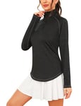 iClosam Womens Long Sleeve Tops 1/4 Zip Polo Shirts UPF 50+ Running T-Shirt Quick Dry Gym Sports Workout Cycling Golf Tops Black