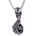 WDBAYXH Personalized Silver Black Skull Pendant Skull Claw Crystal Ball Necklace Mens Boys,Stainless Steel Gothic Punk Rock 24" Link Chain,Lucky Charms Protection Designer Jewelry Gift,Black