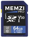 MEMZI PRO 64GB SDXC Memory Card for Sony Cyber-Shot DSC-RX10 IV, III, II/DSC-RX1R II/DSC-RX1R/DSC-RX1 Digital Cameras - High Speed Class 10 UHS-1 U3 100MB/s Read 70MB/s Write V30 4K Recording