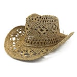 Herr och dam vävd halm cowboyhatt läderband strand cowgirl（Khaki）