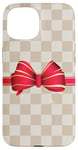 Coque pour iPhone 15 Vanilla White Coffee Red Bow Checkered classic pattern