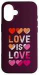 Coque pour iPhone 16 Lesbienne, Cœurs, L'amour est l'amour, Fierté LGBT