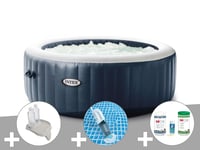 Kit spa gonflable Intex PureSpa Blue Navy rond Bulles 4 places + Porte-verre + Aspirateur + Kit traitement brome