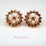 Rose Gold GP Classic Pearl Cluster Stud Clip-on Earrings w/ Swarovski Crystals