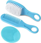 Aolso Baby Hair Brush, 3PCS Brush and Comb Set, Cradle Cap blue 