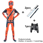 Deadpool Kostym Superhjälte Cosplay Kostymer Superhjälte Barn Bodysuit 3D Stil Halloween Cosplay Kostymer Svärd Väska 5 150CM