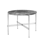 Gubi - TS Coffee Table - Round, Ø55 Polished Steel Base, Table Top Grey Emperador Marble - Sidobord - GamFratesi - Grå - Metall/Sten