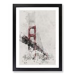 Big Box Art Golden Gate Bridge Vol.4 Watercolour Framed Wall Art Picture Print Ready to Hang, Black A2 (62 x 45 cm)