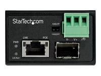 StarTech.com Convertisseur Fibre RJ45 PoE+ Industriel 30W - SFP vers RJ45 - Gigabit Fibre Optique Mono Mode/Multi Mode vers Cuivre - Mini Boîtier IP-30 Durable / -40 à +75°C (IMC1GSFP30W) - Convertisseur de média à fibre optique - 1GbE - 1000Base-SX,