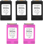 Lot De 5 Cartouches D'Encre 303Xl Compatibles Avec Hp 303 303 Xl, Pour Tango X, Envy Photo 6220 6230 6232 6234 7134 7830, Envy Inspire 7220E 7221E 7224E 7920E 7921E 7921E 79221E 4E[DYJ073925]