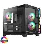 CiT Pro Android X Gaming Cube Black Case with 3 x 120mm Infinity ARGB Fans 1 6-Port Fan Hub Tempered Glass Front and Side Panels