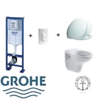 PACK COMPLET WC SUSPENDU BATI GROHE SL AUTOPORTANT + PLAQUE BLANCHE + CUVETTE VILLEROY AND BOCH VOLTA + ABATTANT SIAMP VALLAURIS