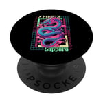 Sapporo City Synthwave Années 80 Dragon Asiatique Vaporwave PopSockets PopGrip Interchangeable