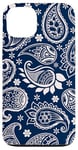 Coque pour iPhone 13 Bandana bohème bleu marine cachemire floral esthétique groovy