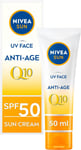 NIVEA Sun UV Face Anti-Age SPF 50 Cream (50ml), Q10 Sun Cream Protects Against