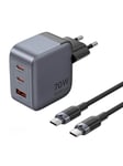 Vention GaN USB-C+C+A 70W Charger + USB-C-C Cable 1m (Gray)