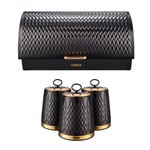 Tower Empire Bread Bin & Canisters Kitchen Set Art Deco Design (Black)