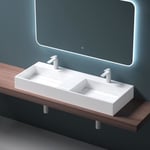 Mai & Mai Double lavabo suspendu blanc 120cm vasque à poser pour 2 évier lave mains salle de bain sans trop-plein Col12-1200-2