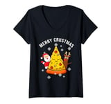 Womens Funny Pizza on Earth Christmas Tree Merry Crust-mas Pizzamas V-Neck T-Shirt