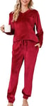 Lovasy Fleece Pyjamas for Women Warm Womens Pyjama Sets Ladies Fluffy fleece Pyjamas Twosie Fluffy Pjs for Women Sets Soft Fluffy Loungewear with Pockets for Winter,Wine Red,L