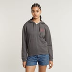 Chest Graphic Hooded Zip Thru Sweater - Grey - Women