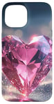 Coque pour iPhone 15 Cœur rose en cristal Saint Valentin