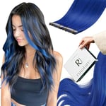 RUNATURE Extension Adhesive Bleu Tape in Remy Human Extension Adhésive Cheveux Naturel Invisible Bande Extension Adhesive Cheveux Raides 12 Pouces/30cm 10 Pièces/20g