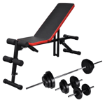 vidaXL Adjustable Sit-up Bench with Barbell and Dumbbell Set 30.5 kg