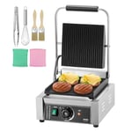 VEVOR Grill Électrique 1800 W, Presse à Panini Commercial en Inox, Appareil à Sandwich avec Contrôle de la Température et Plaque Émaillée Plate 22,5x23 cm, Plancha pour Hamburger, Steak, Bacon