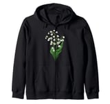 White Lily Of The Valley Spring Flower Watercolor Zip Hoodie