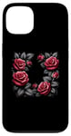 Coque pour iPhone 13 Art botanique floral rose avec feuilles noires, roses d'amour