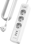 Multiprise 5M, 3 Prises Avec 3 Ports Usb Chargeur Bloc Multiprise 3680W Pour Rallonge Électrique Avec Interrupteur Pour Maison, Cuisine, Bureau-Blanc