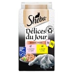 Sheba Délices du Jour Set de 12 x 6 Sachets Fraîcheur à La Volaille/aux Poissons en Sauce pour Chat 50 g