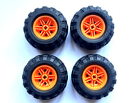 LEGO Technic Wheels x4 Orange 30.4mm D. x 20mm 56145 & Tyre  56 x 26 55976