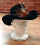 Adult Black Stetson Hat & Feather Fancy Dress Halloween Voodoo Western Cowboy