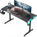 Bureau Gaming LED Bureau Gamer 140x60 cm Bureau Informatique pour Gaming PC avec Lumière RGB, Gratuit Tapis Souris, Porte Gobelet, Crochet Casque