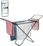 CUQOO Séchoir à Linge Pliable – Séchoir à Linge Compact – Étendoir à Linge Robuste à Ailes pour intérieur – Séchoir à vêtements d'extérieur avec 22 Barres – Grand Panier à Linge en Acier Inoxydable –