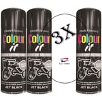 3x Jet Black Gloss All Purpose Household Spray Paint Metal Wood Plastic 250ml