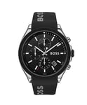 BOSS Men's 44m Chronograph Quartz Watch Velocity Collection with Black Textured Dial, Black Silicone Strap, Date Function, 3 Sub-Dials, 5ATM Water Resistance - 1513716