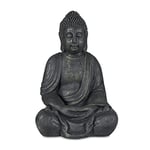 Relaxdays Statue de Bouddha Assise 70 cm, Figurine de Jardin XL, Vintage, résistant aux intempéries & au Gel, Anthracite